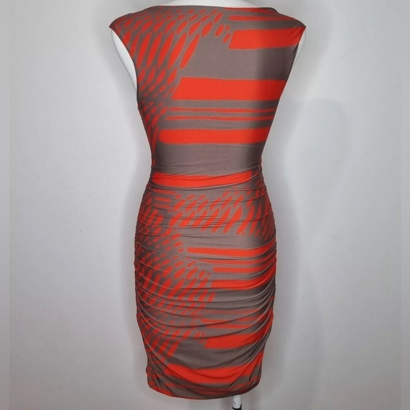 Kookai Bodycon Dress Stretchy Orange Grey Cut Out V Neck Sleeveless 2 - Picture 2 of 10